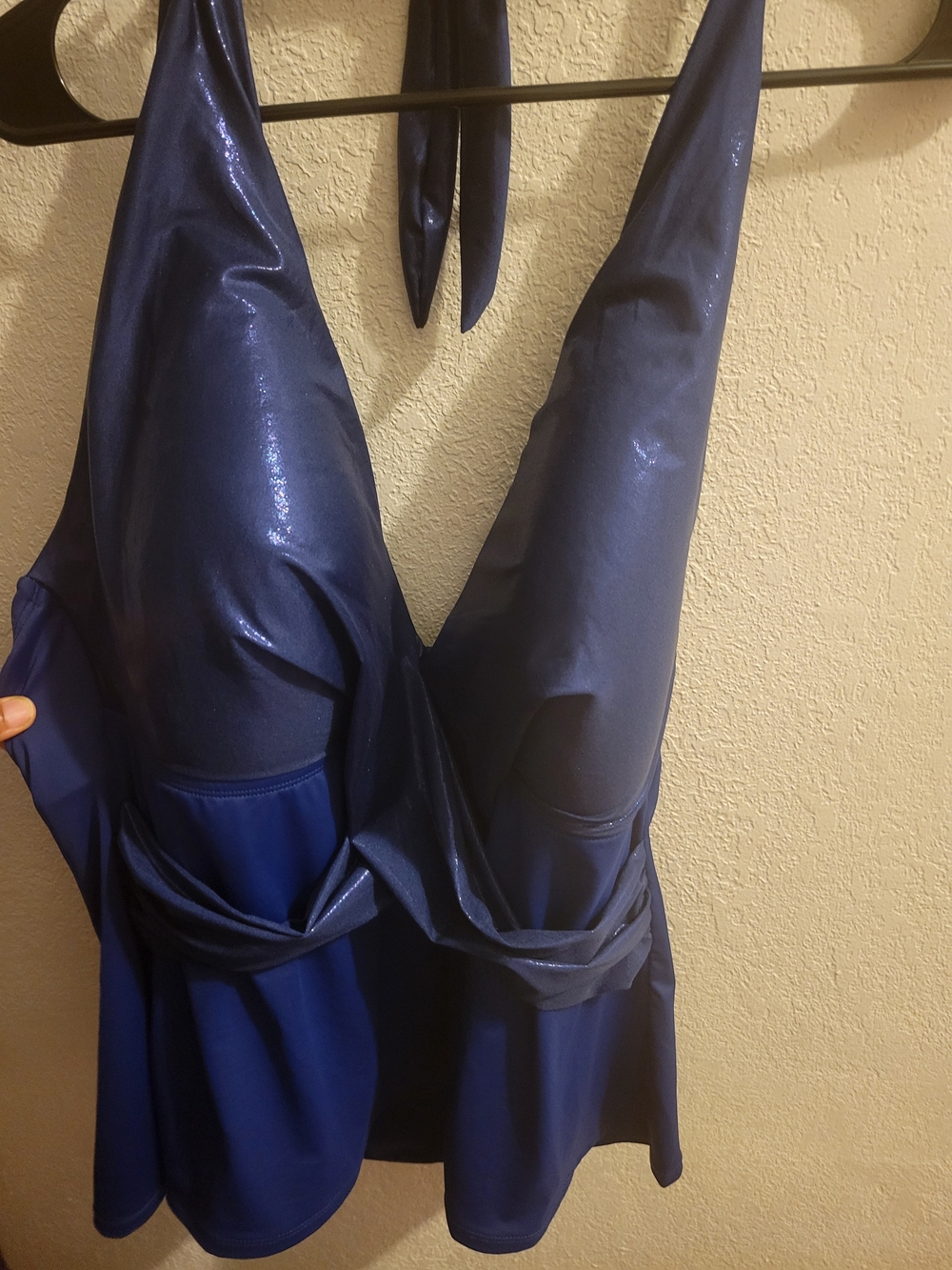 Shimmery Navy Blue Halter Swim Top